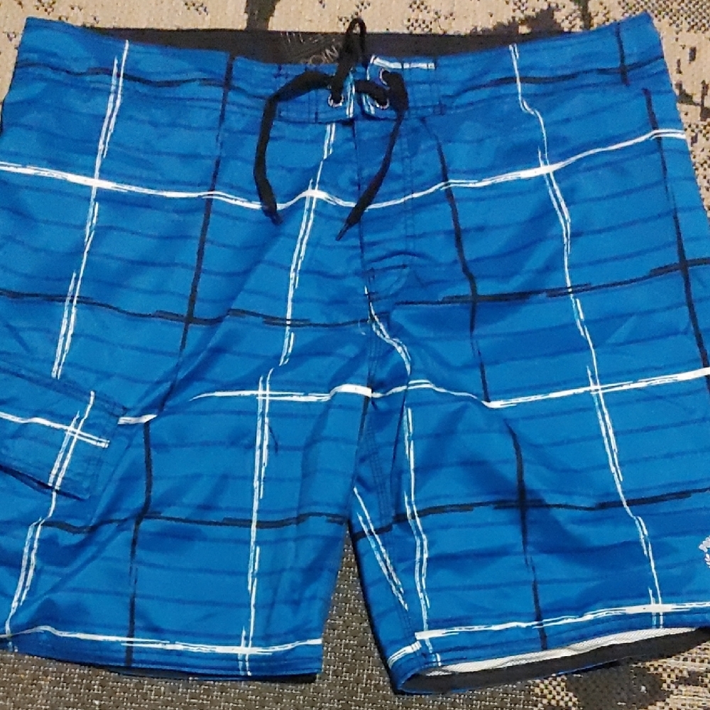 Blue Plaid Men's Swim Shorts Sz XL